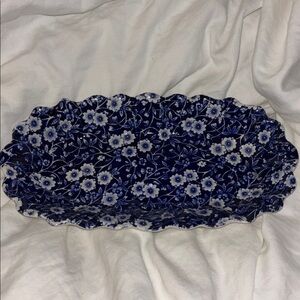 Royal Stafforshire Floral Blue and White Scalloped Dish